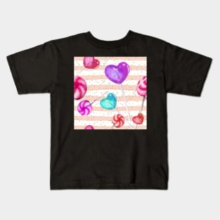 Lollipop Pattern Pink Stripes Kids T-Shirt